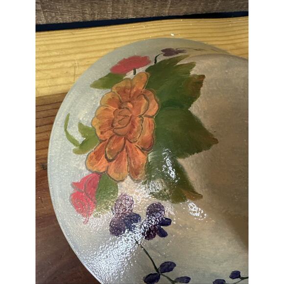 Beautiful Floral Handpainted Glass Bowl 14” Wide - Picture 10 of 10